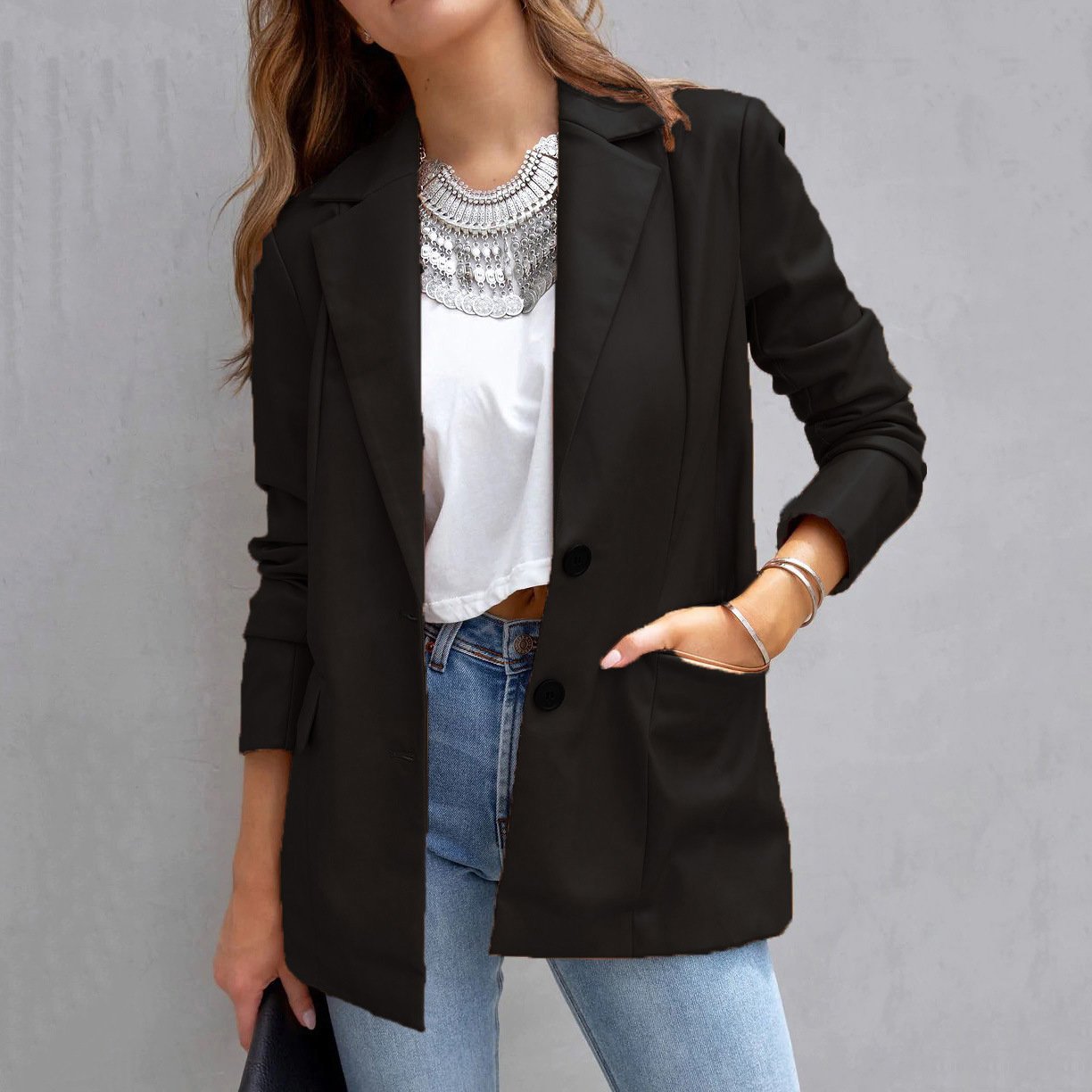 Long Sleeve Button Pu Cardigan Coat For Women - Image 4