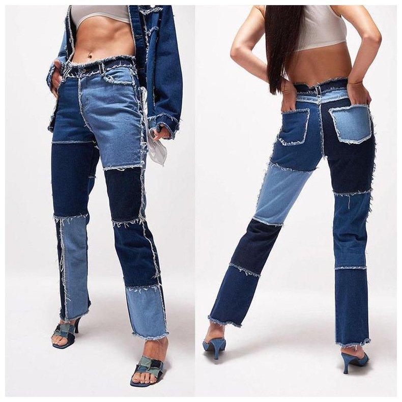 High Elastic Stitching Raw Edge Women's Straight-leg Jeans - Image 2