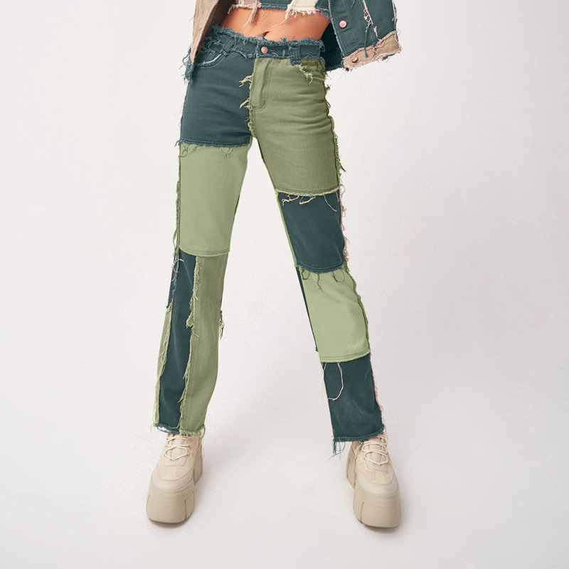High Elastic Stitching Raw Edge Women's Straight-leg Jeans - Image 6