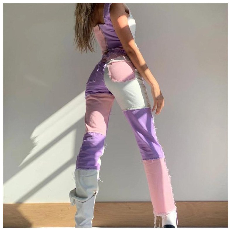High Elastic Stitching Raw Edge Women's Straight-leg Jeans - Image 7