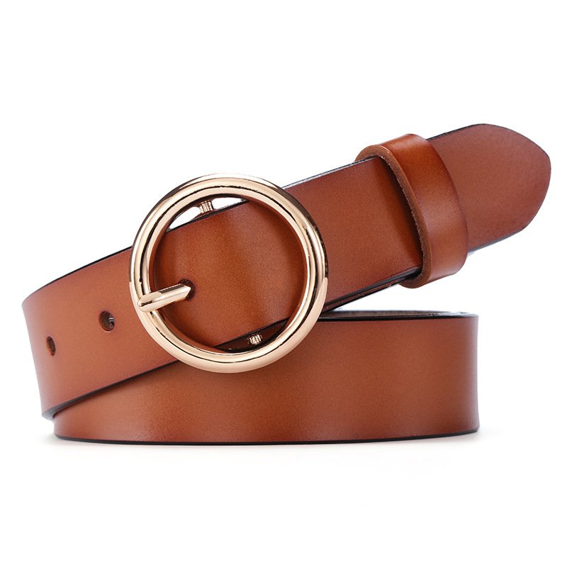 Round Buckle Belt Women Leather Korean Version Belt - Image 2