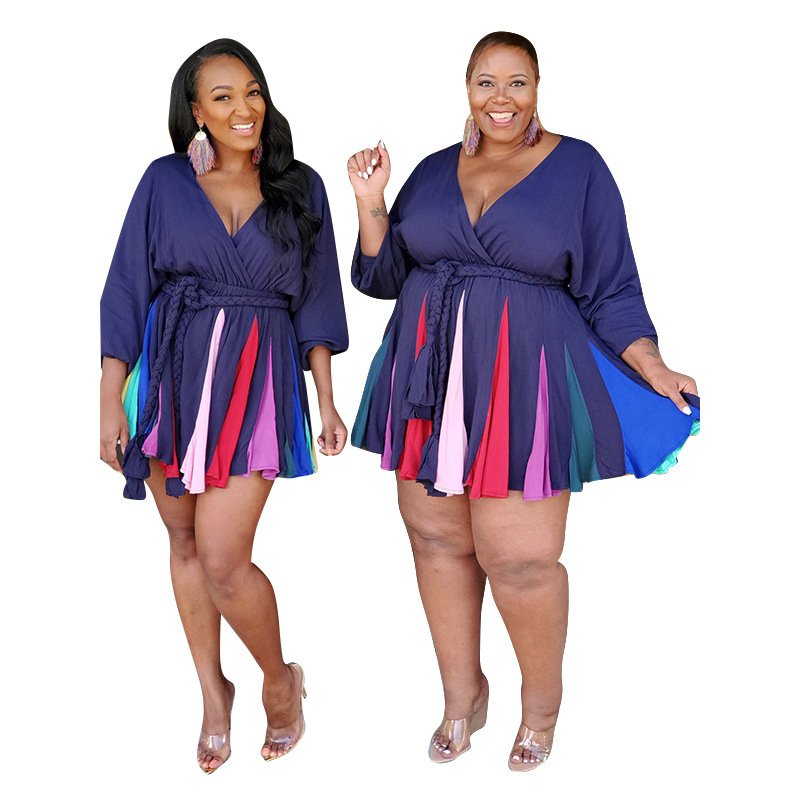 Women Long Sleeve Mini Bodycon Dress Print Pleated Sexy Club Party V-Neck Shases Plus Size S-5XL Dress - Image 7