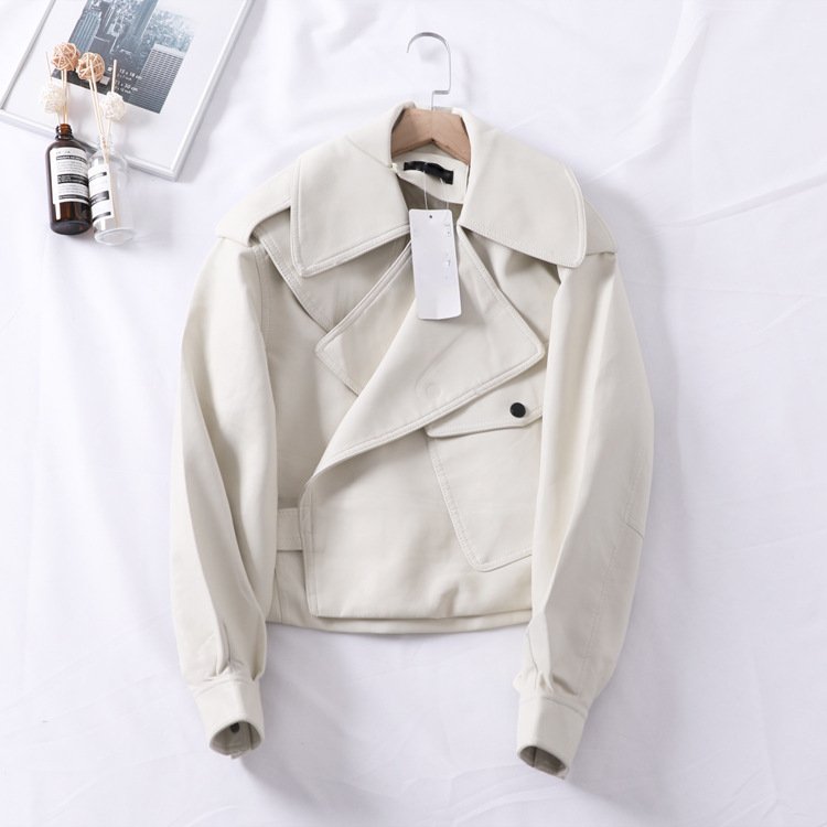 Loose cropped leather jacket motorcycle jacket - Image 6