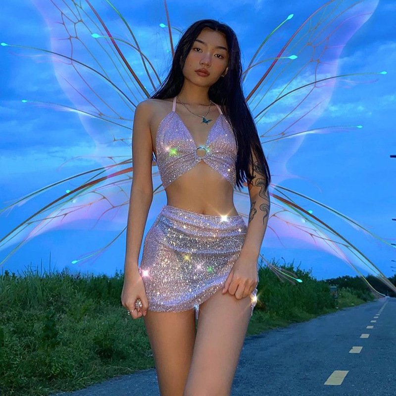 2 pcs Rave outfit, Rave Clothes Women, Rave Outfit Set, Streetwear Mini Dress, - Image 5