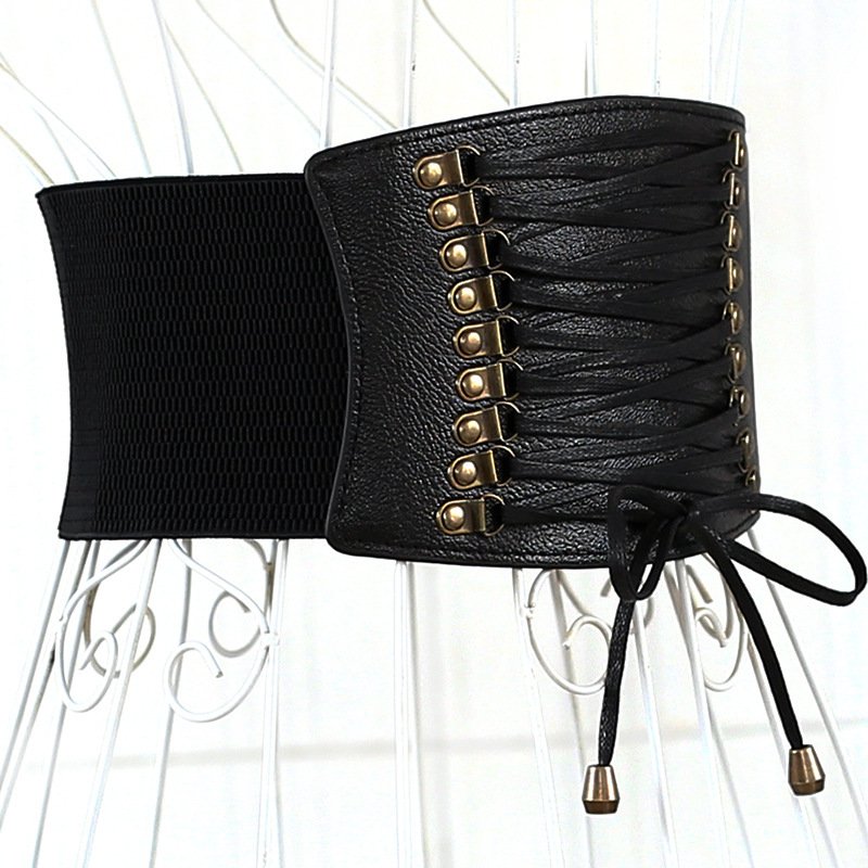 European and American super wide waist women fashion elastic elastic fringed wide belt decorative skirt accessories - Image 2