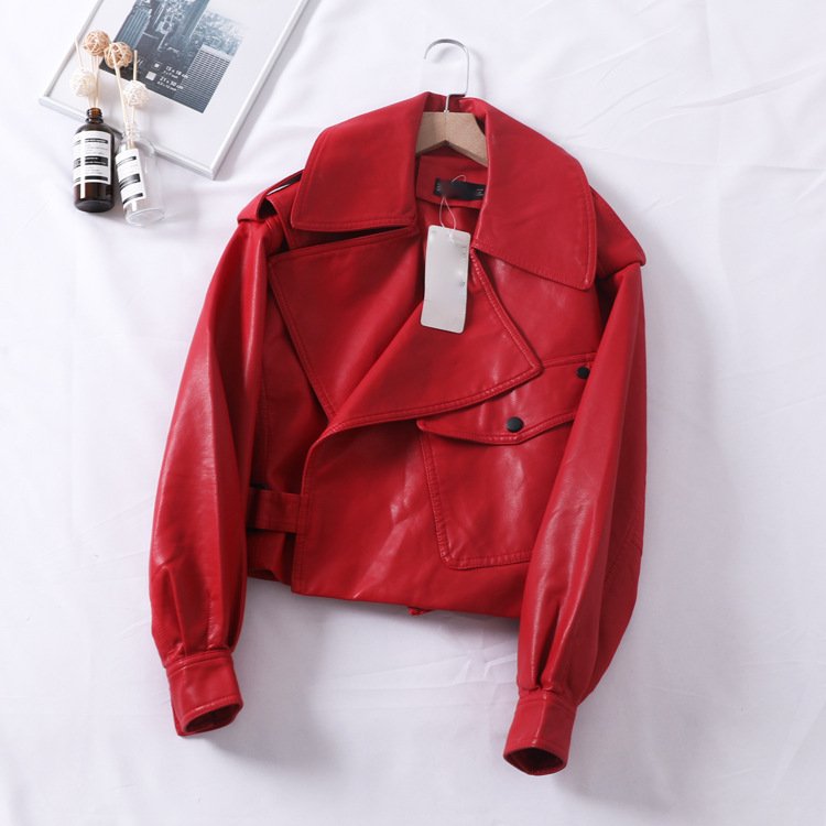 Loose cropped leather jacket motorcycle jacket - Image 5