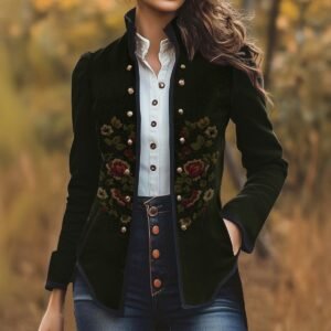 Elegant Embroidered Floral Blazer For Women
