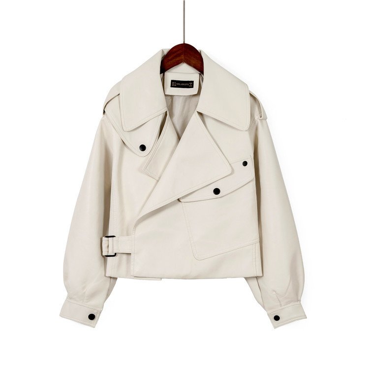 Loose cropped leather jacket motorcycle jacket - Image 2