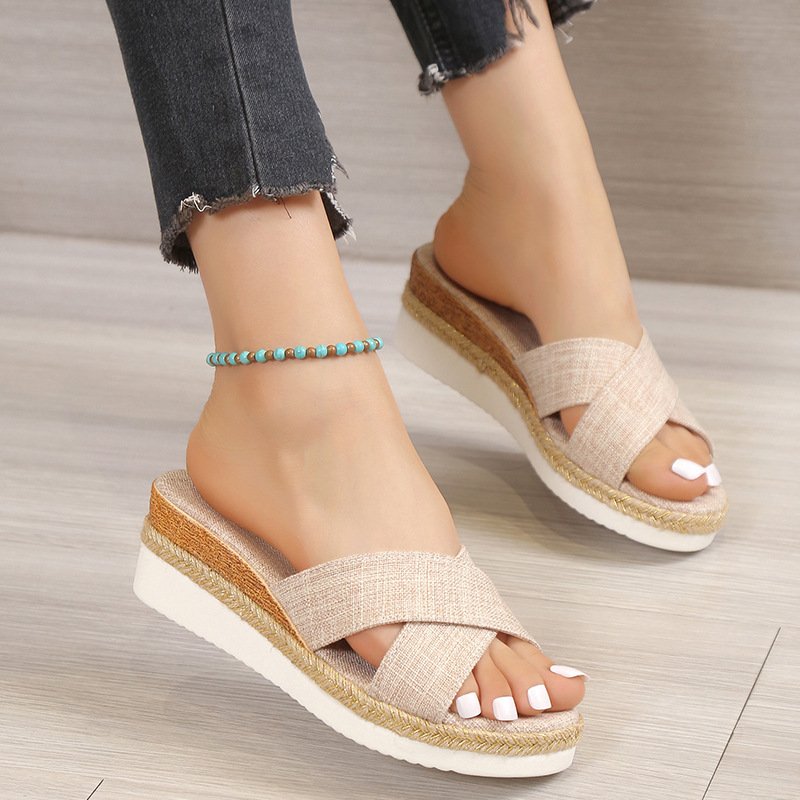 Summer Shoes Women Hemp Wedge Sandals Platform Slippers - Image 4