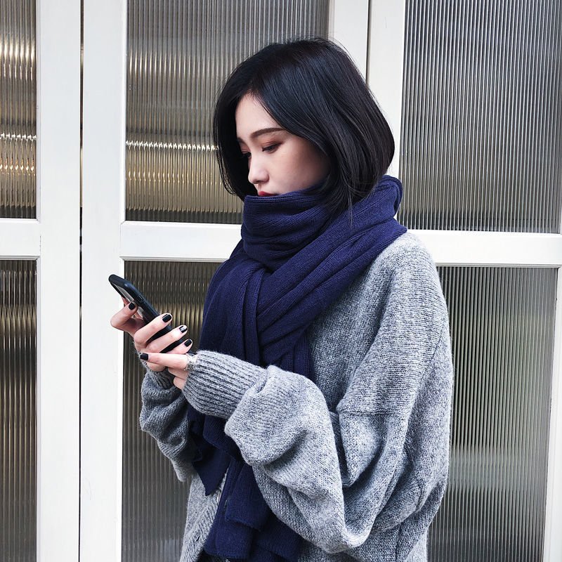 Pure Color Knitted Wool Net Red Scarf Women Autumn And Winter Thicken Warm - Image 5