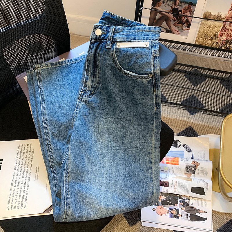 Women's High Waist Mopping Jeans Loose Wide-leg Straight Trousers - Image 4