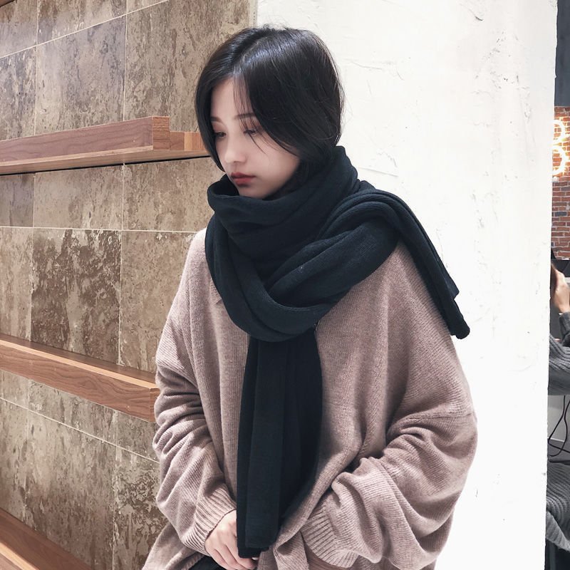 Pure Color Knitted Wool Net Red Scarf Women Autumn And Winter Thicken Warm - Image 9