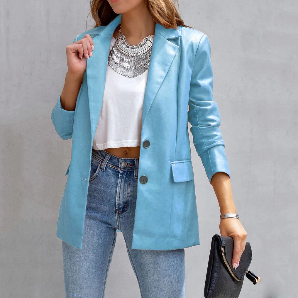 Long Sleeve Button Pu Cardigan Coat For Women - Image 6