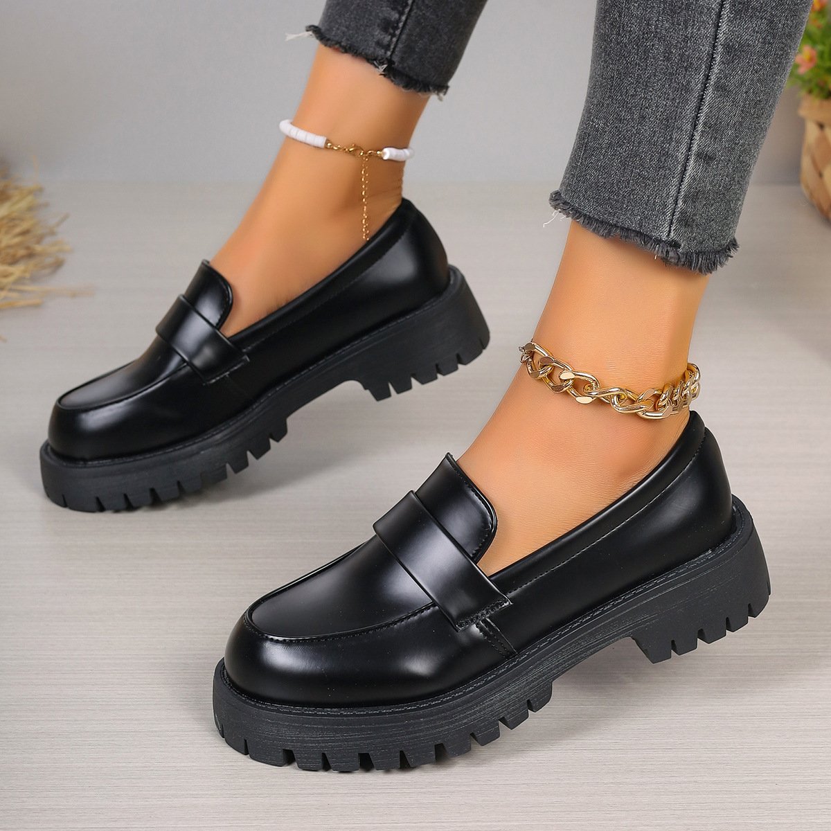Black British Style Loafers Platform Shoes - Image 2