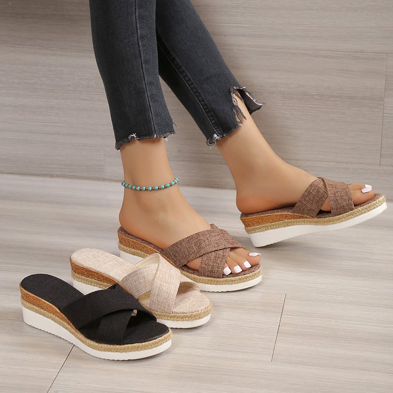 Summer Shoes Women Hemp Wedge Sandals Platform Slippers - Image 6