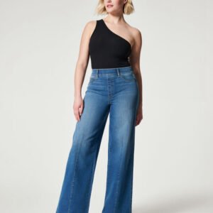 Women's High Waist Jeans Pants Casual Wide Leg Straight Trousers