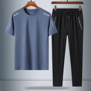 Summer Men's Ice Silk Quick-drying T-shirt And Trousers Two-piece Suit