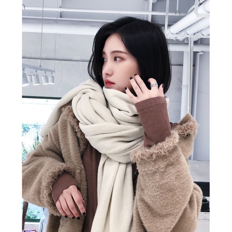 Pure Color Knitted Wool Net Red Scarf Women Autumn And Winter Thicken Warm - Image 4