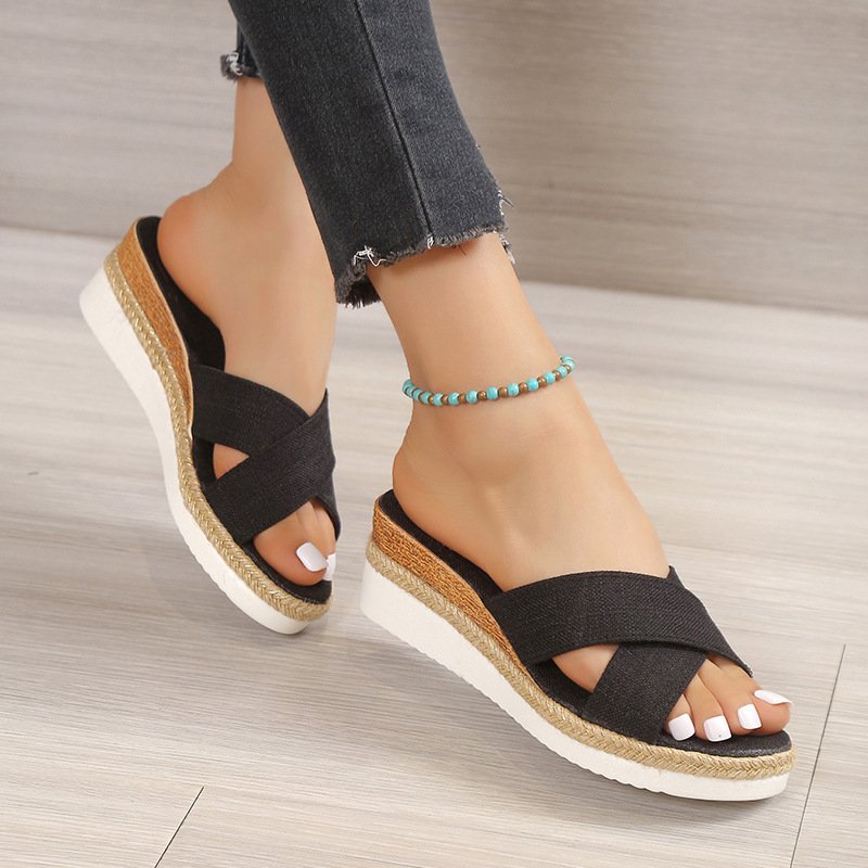 Summer Shoes Women Hemp Wedge Sandals Platform Slippers - Image 2