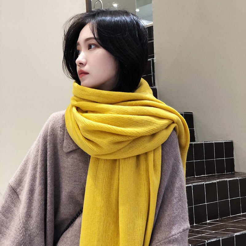 Pure Color Knitted Wool Net Red Scarf Women Autumn And Winter Thicken Warm - Image 3
